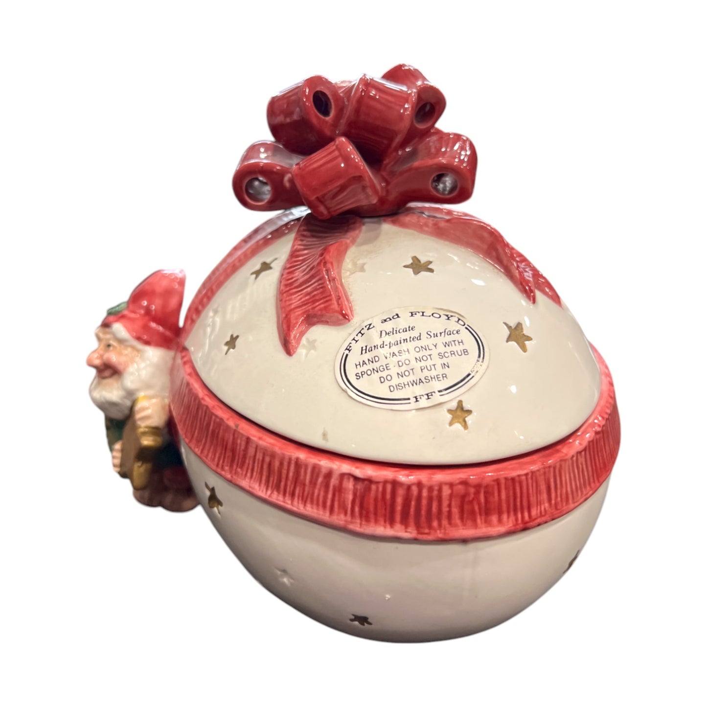 Fitz & Floyd - Christmas - Egg With a Bow And A Elf Trinket Box - 1992 - 6"