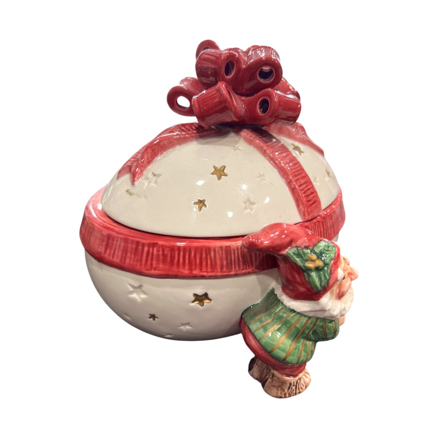 Fitz & Floyd - Christmas - Egg With a Bow And A Elf Trinket Box - 1992 - 6"