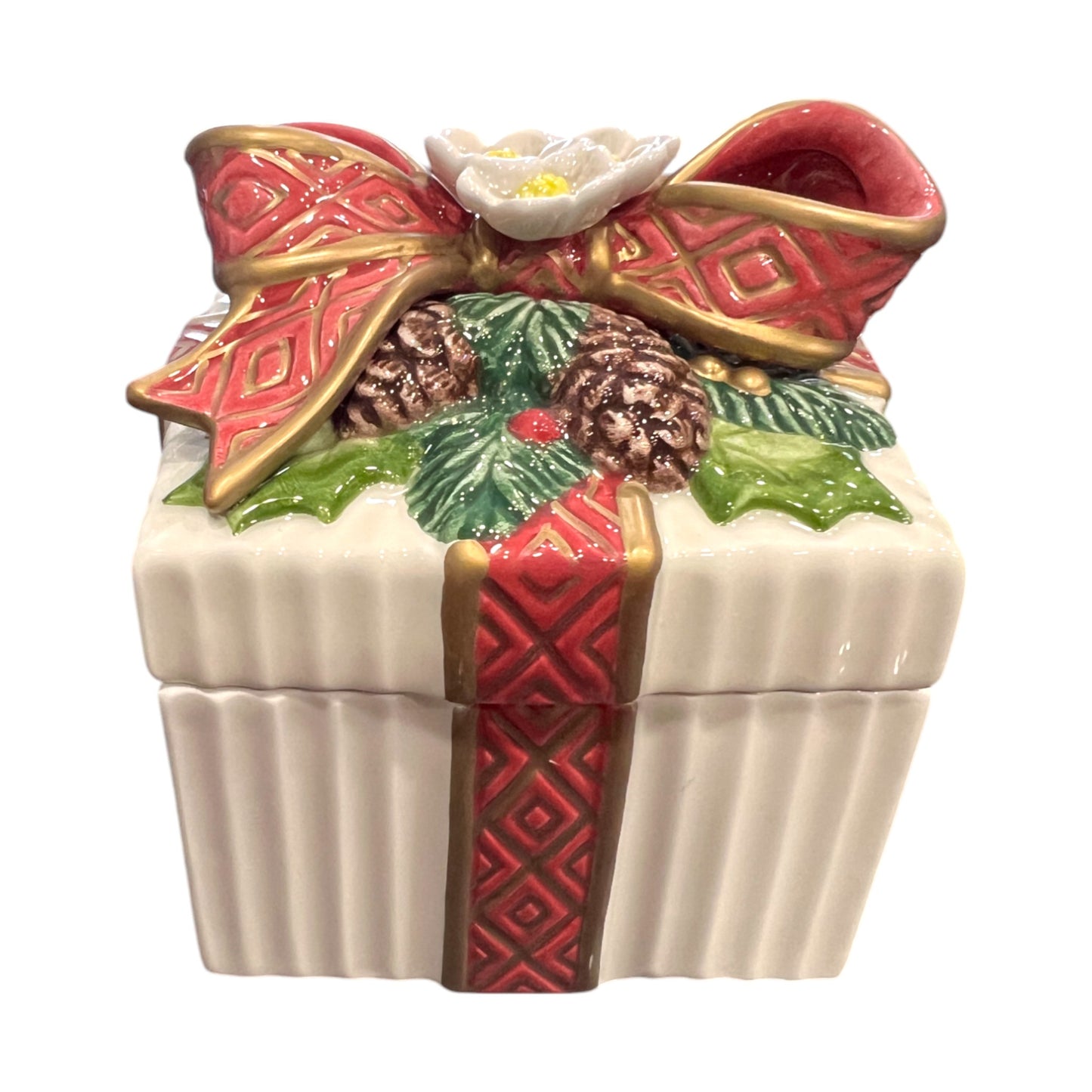 Fitz & Floyd - Christmas - Classic Bow And Garland Trinket Box - 5"