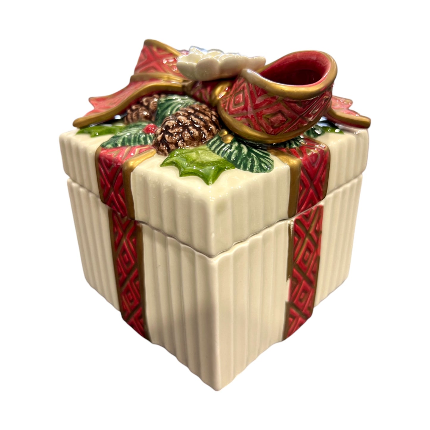 Fitz & Floyd - Christmas - Classic Bow And Garland Trinket Box - 5"