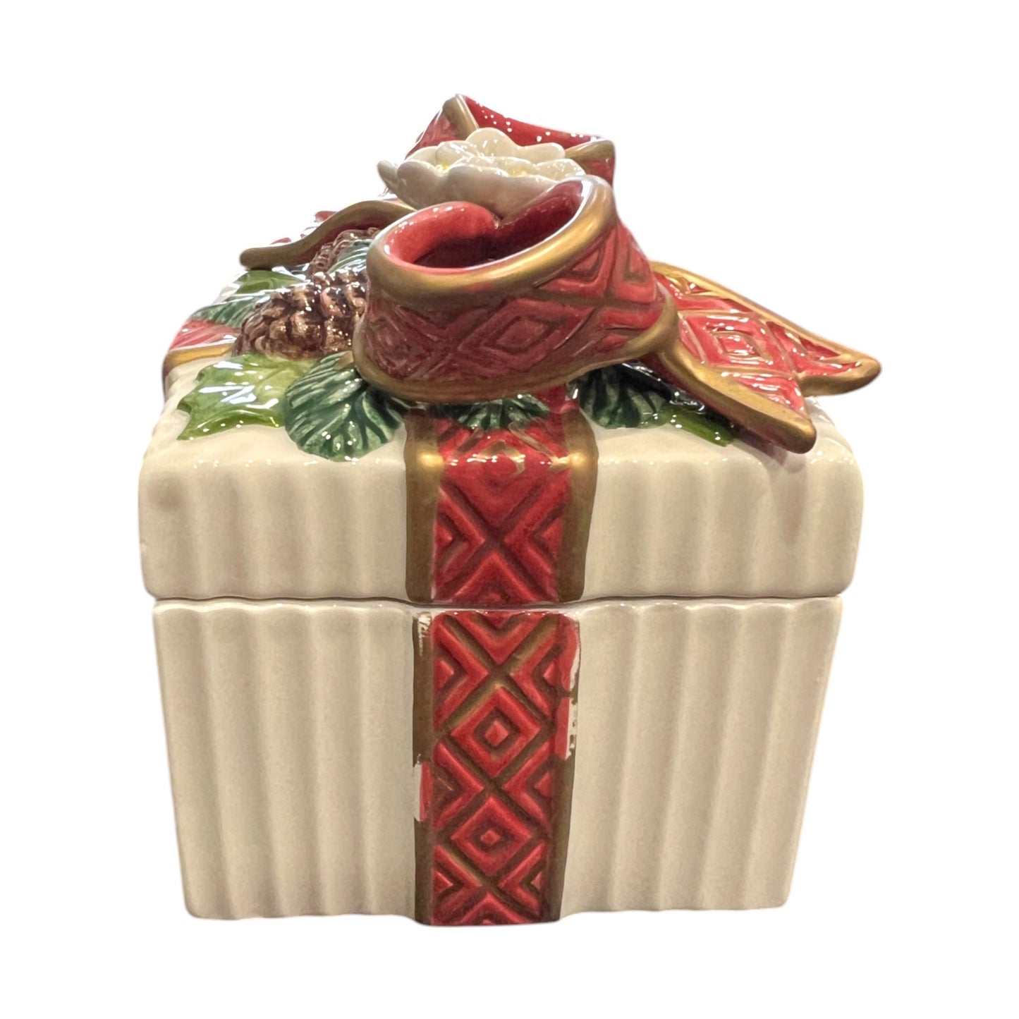 Fitz & Floyd - Christmas - Classic Bow And Garland Trinket Box - 5"