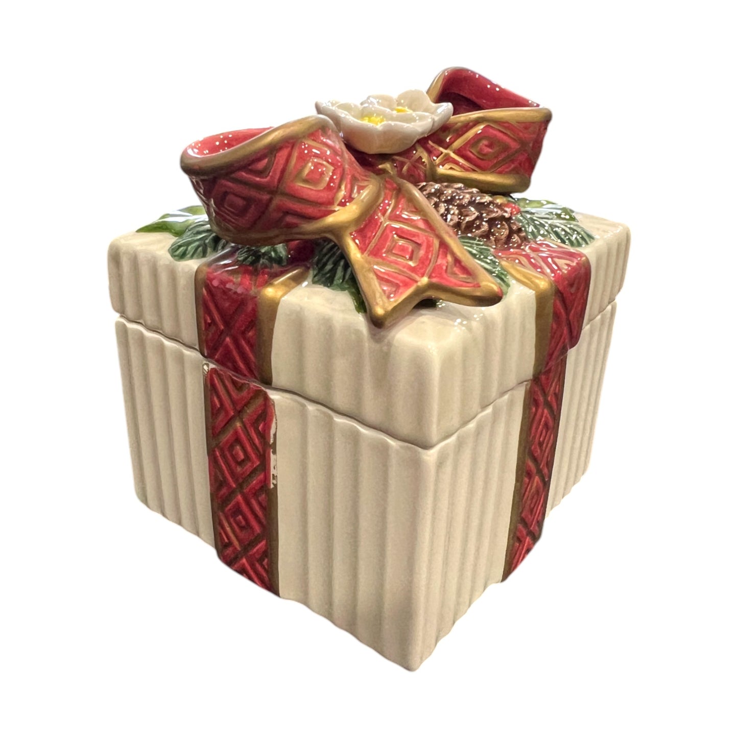 Fitz & Floyd - Christmas - Classic Bow And Garland Trinket Box - 5"