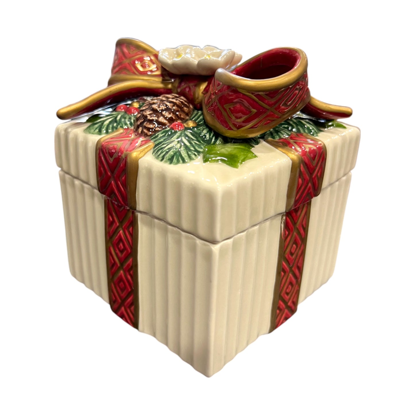 Fitz & Floyd - Christmas - Classic Bow And Garland Trinket Box - 5"