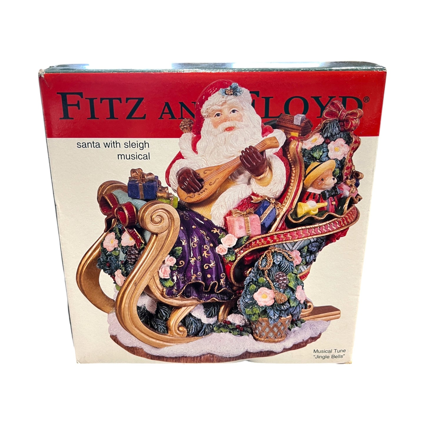 Fitz & Floyd - Christmas - Santa Jingle Bells Music Box - New In Box - 6.5"
