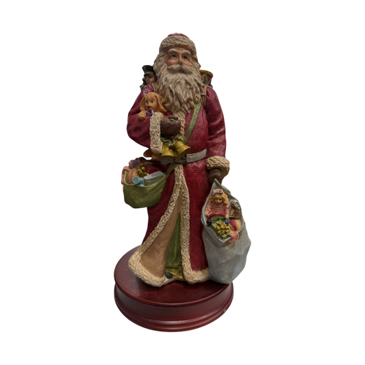 JC Penny’s - Red Coat Santas With Wood Base • Music Box - 12"