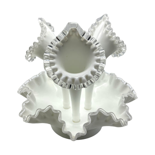 Fenton Art Glass - Cased Milk Glass "Silver Crest" Epergne - Vintage - 11"