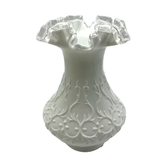 Fenton Art Glass - Spanish Lace Silver Crest Ruffled/Crimped Rim Vase - Vintage - 8.25"