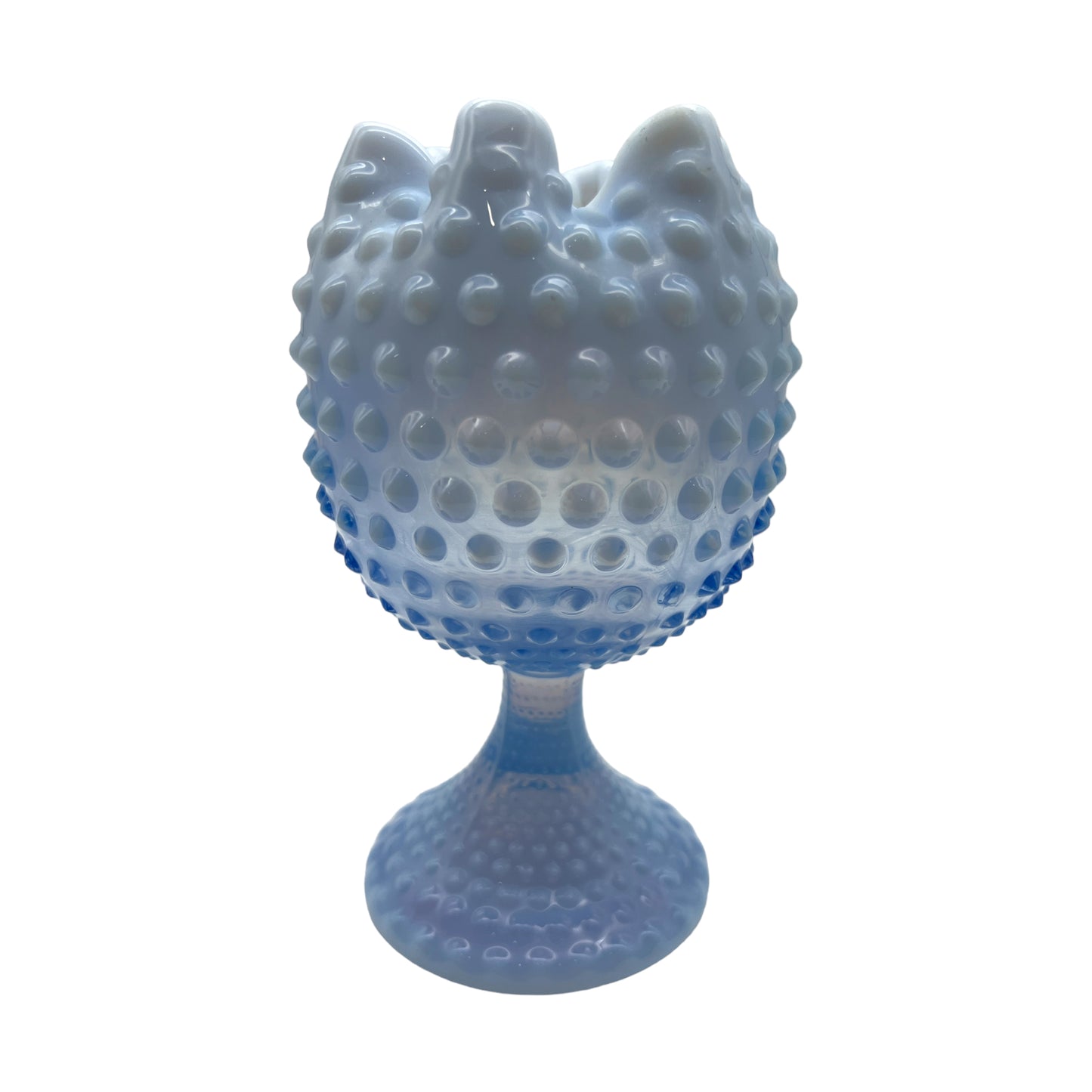 Duncan Miller - Blue Hobnail Footed Crimped Rose Bowl - vintage - 6.5