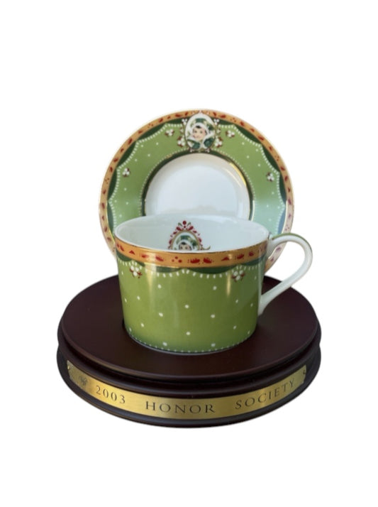 Avon - Honor Society - 2003 Commemorative Mrs. Albee Honor Society Tea Cup & Saucer Set with Stand - NWB - 6"