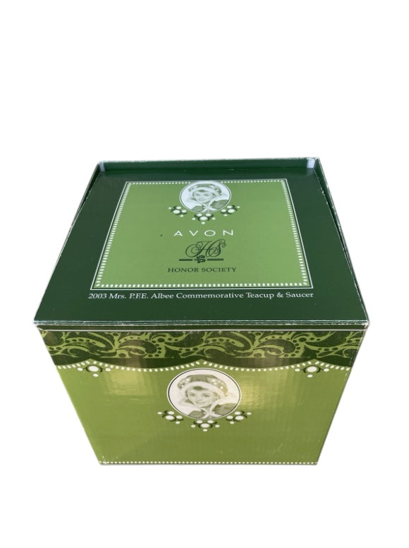 Avon - Honor Society - 2003 Commemorative Mrs. Albee Honor Society Tea Cup & Saucer Set with Stand - NWB - 6"