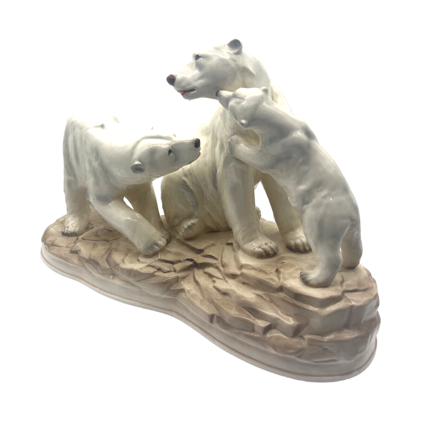 Glazed Porcelain Polar Bear Family - Signed J Stewart - X Large - 8.6" x 18"