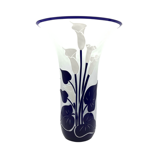 Designers Guild - Vase With Cobalt Blue Raised Flowers - Vintage - 11.5"
