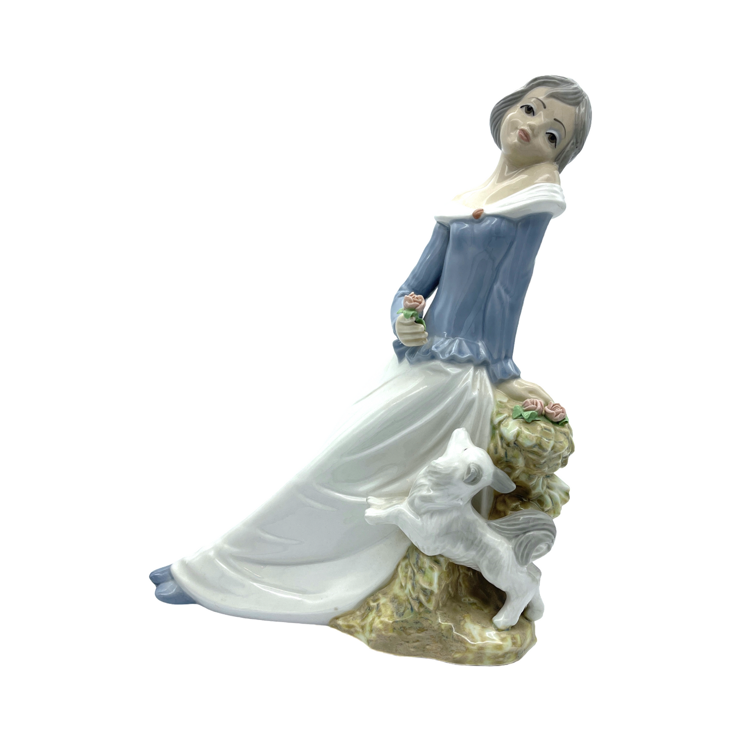 Tengra Porcelain -  Lady & Dog Figurine - Large - 11.5"