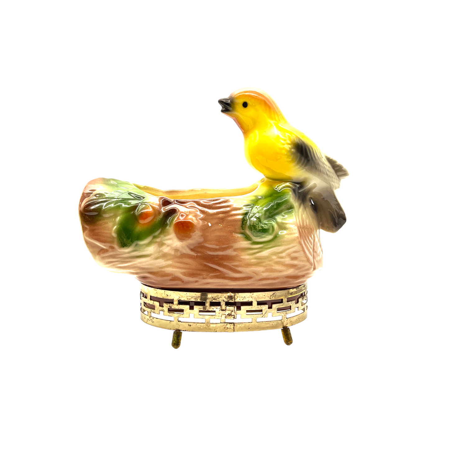 Royal Copley - Yellow Bird On A Log Planter - Vintage - 7.25"