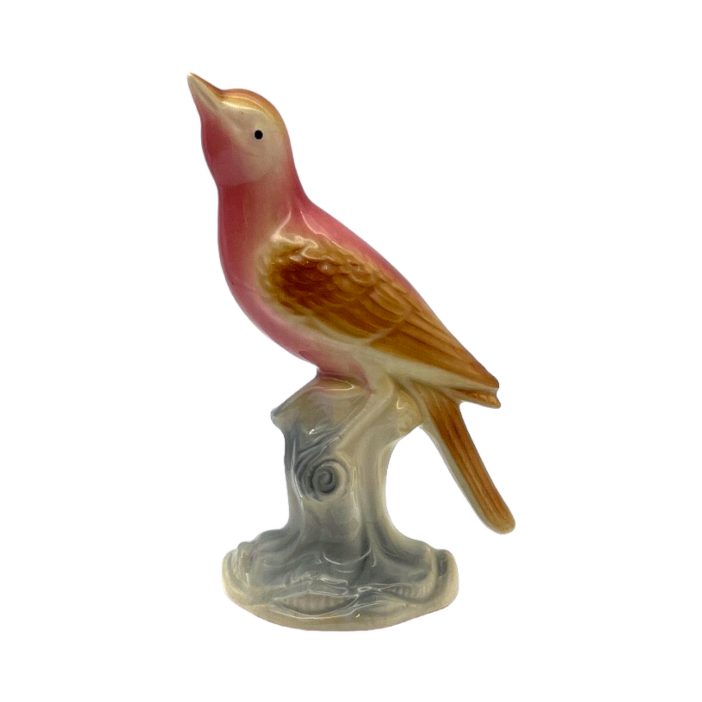 Royal Copley - Pink Thrasher Bird On Tree Stump Figurine - Vintage - 6.5"