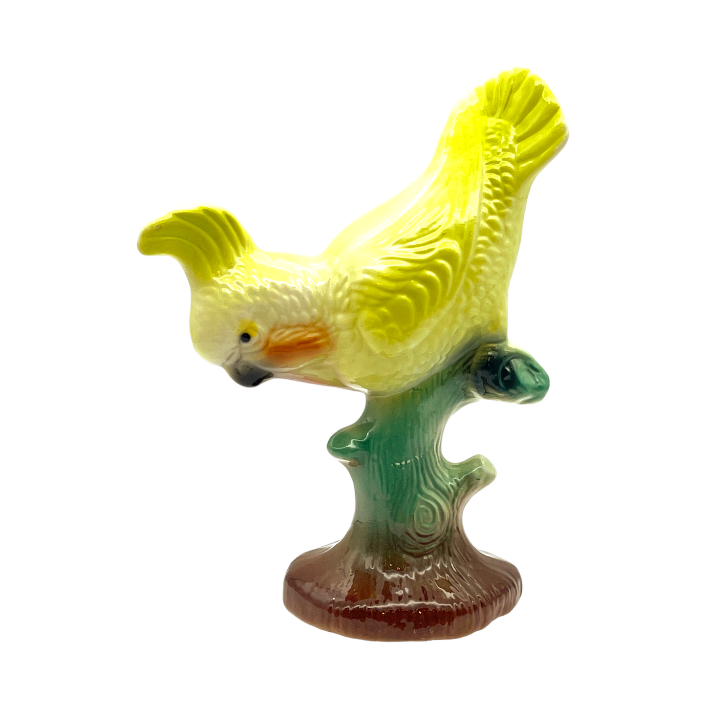 Royal Copley - Yellow Cockatoo On Tree Branch Figurine - Vintage - 6.5"