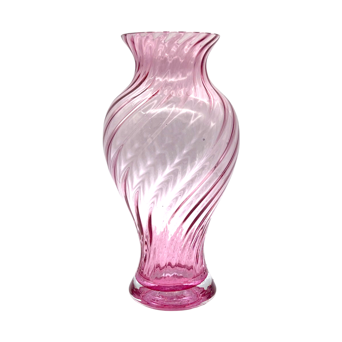 Pilgrim Glass - Cranberry Optic Swirl Glass Vase - Vintage - 10"