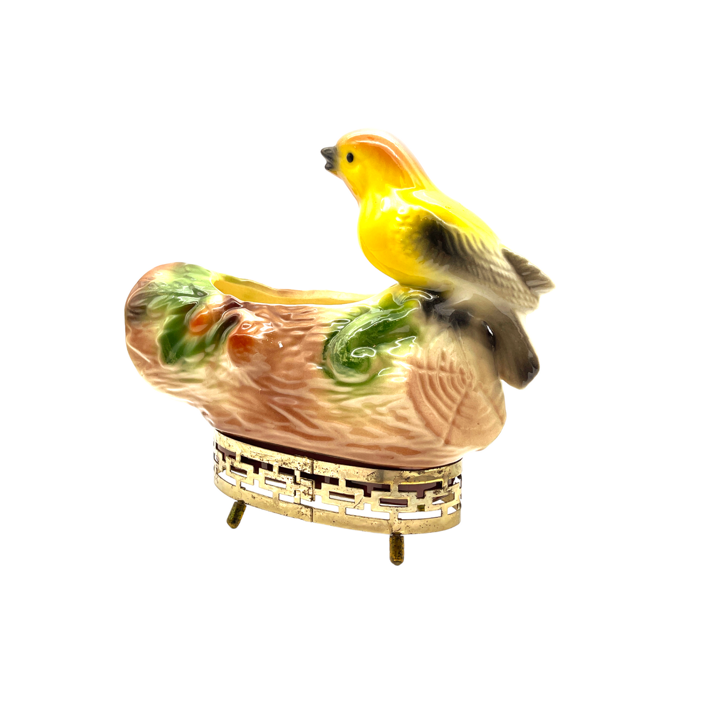 Royal Copley - Yellow Bird On A Log Planter - Vintage - 7.25"