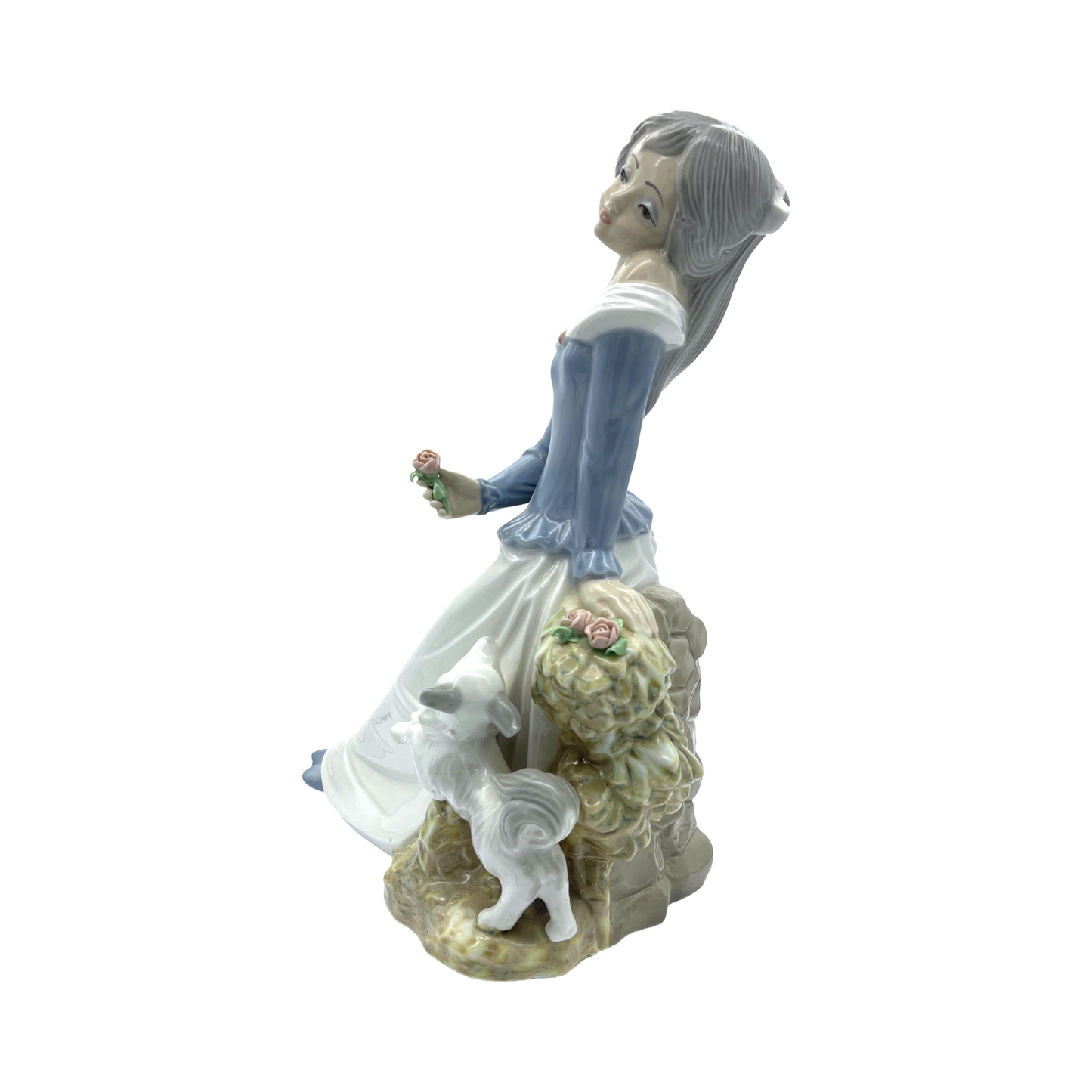 Tengra Porcelain -  Lady & Dog Figurine - Large - 11.5"