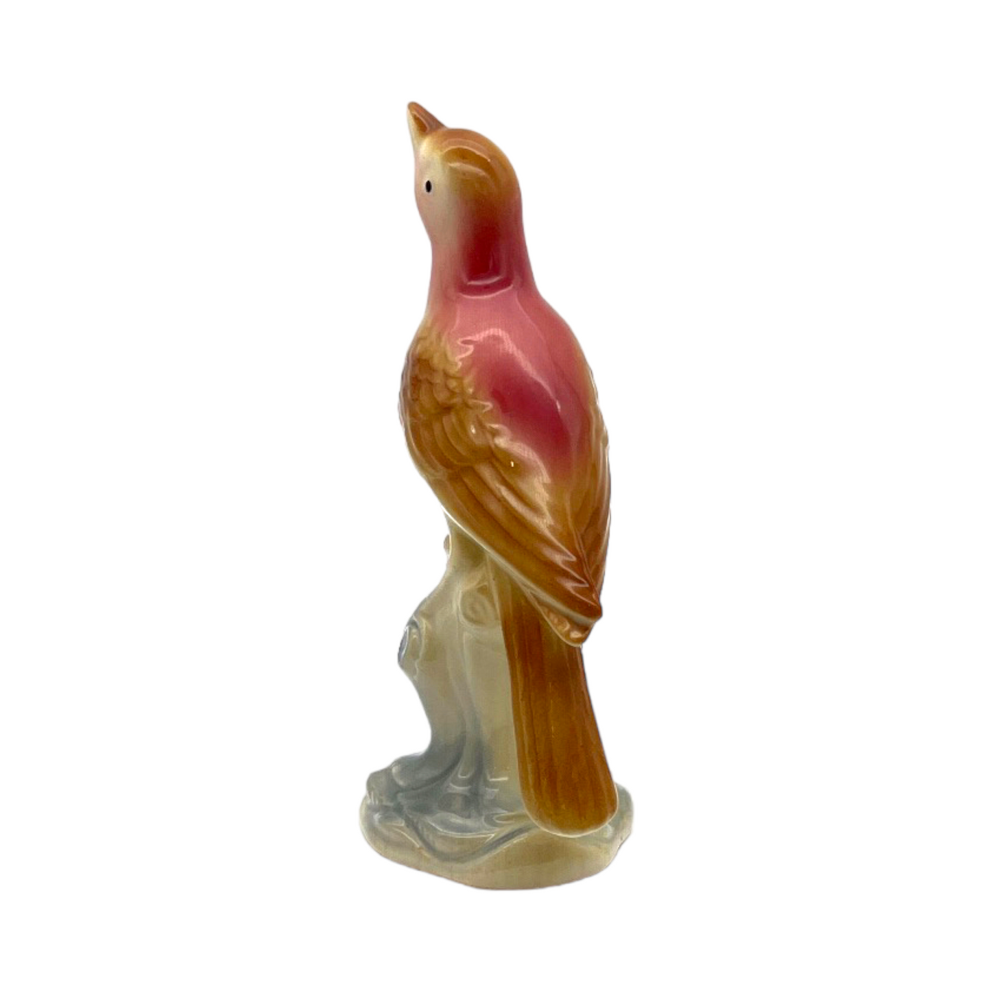 Royal Copley - Pink Thrasher Bird On Tree Stump Figurine - Vintage - 6.5"