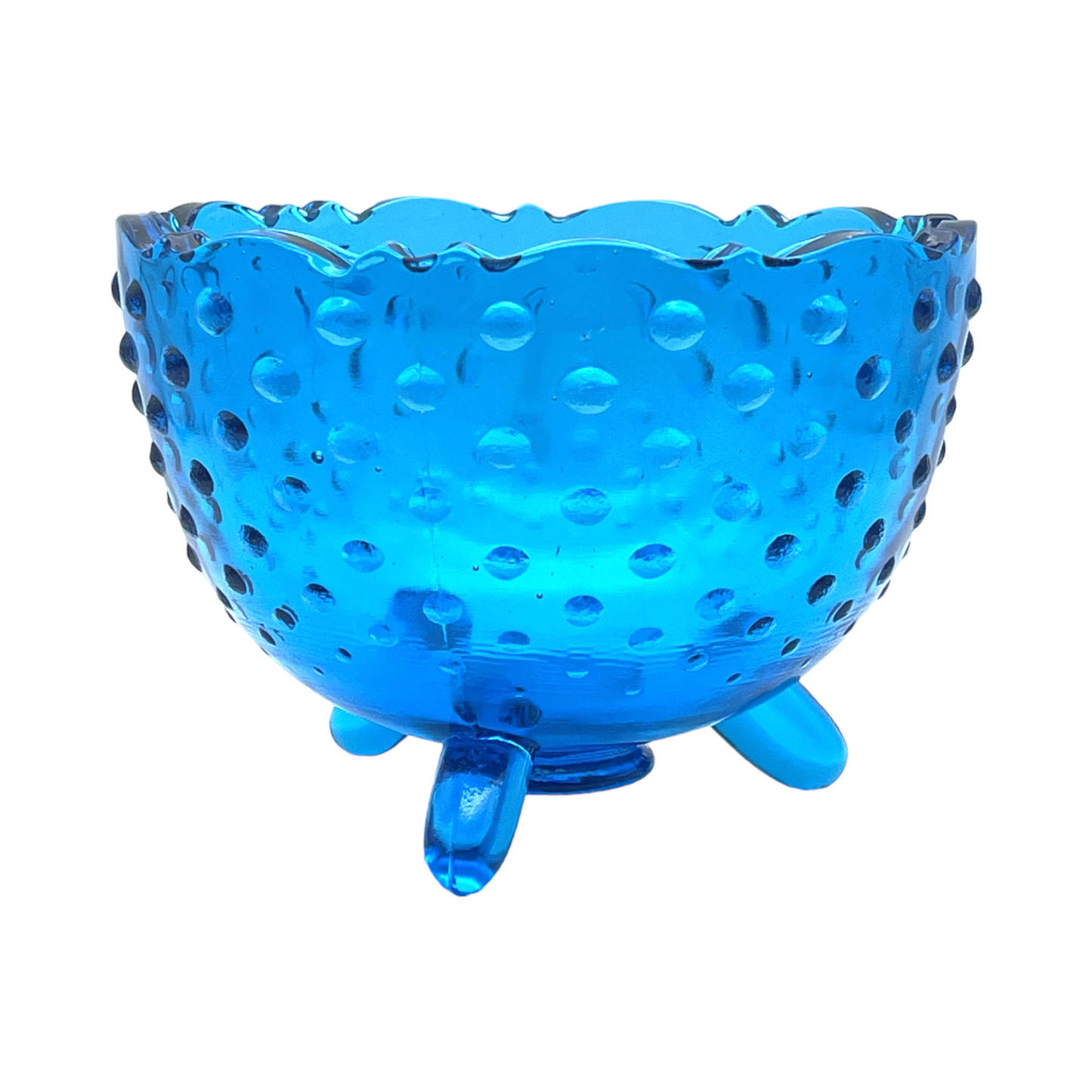 Fenton Art Glass - Blue Hobnail Three Footed Rose Bowl - Vintage - 3.5"