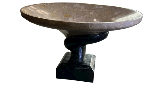 Maitland Smith Tessellated Stone Bowl on Marble Pedestal