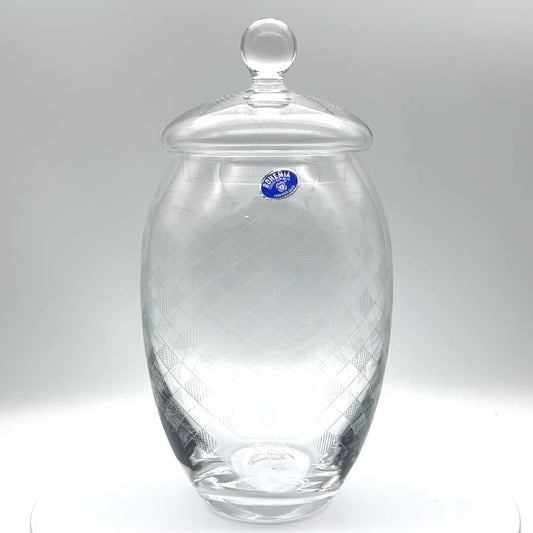 Bohemia Crystal Jar & Lid - Harlequin Etching - 10"