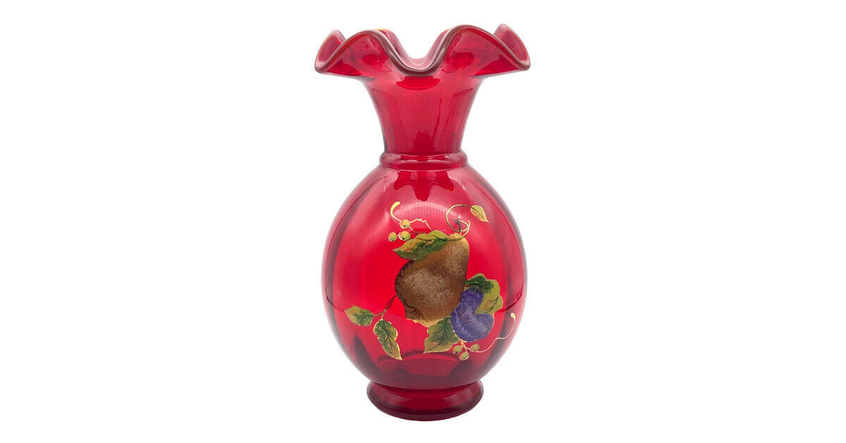 Fenton Art Glass - Ruby Red Gilded Harvest - Signed - 9.5"
