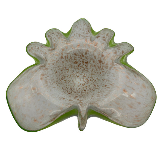 Murano Art Glass - Bowl - Green W/Gold Flake - 9"