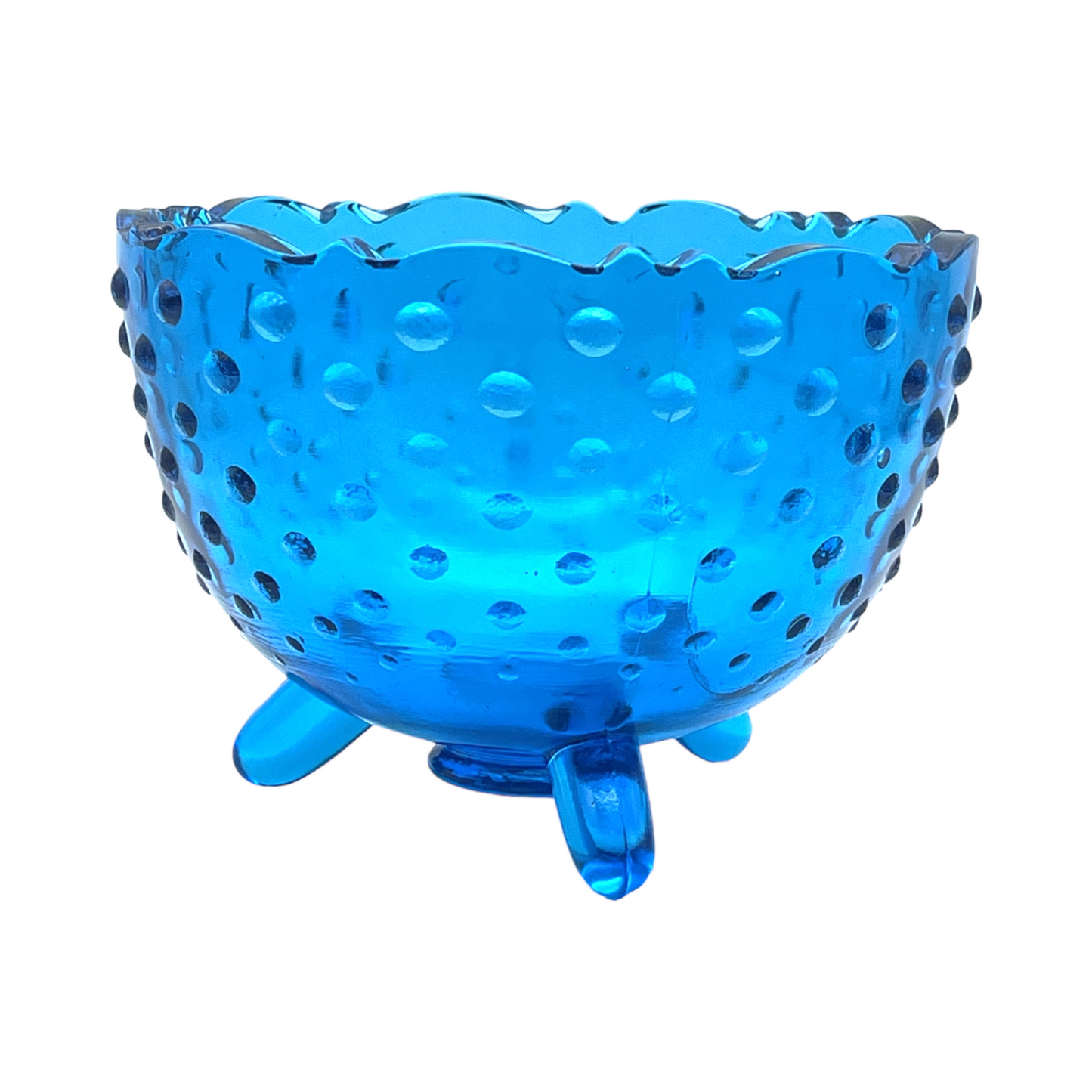 Fenton Art Glass - Blue Hobnail Three Footed Rose Bowl - Vintage - 3.5"