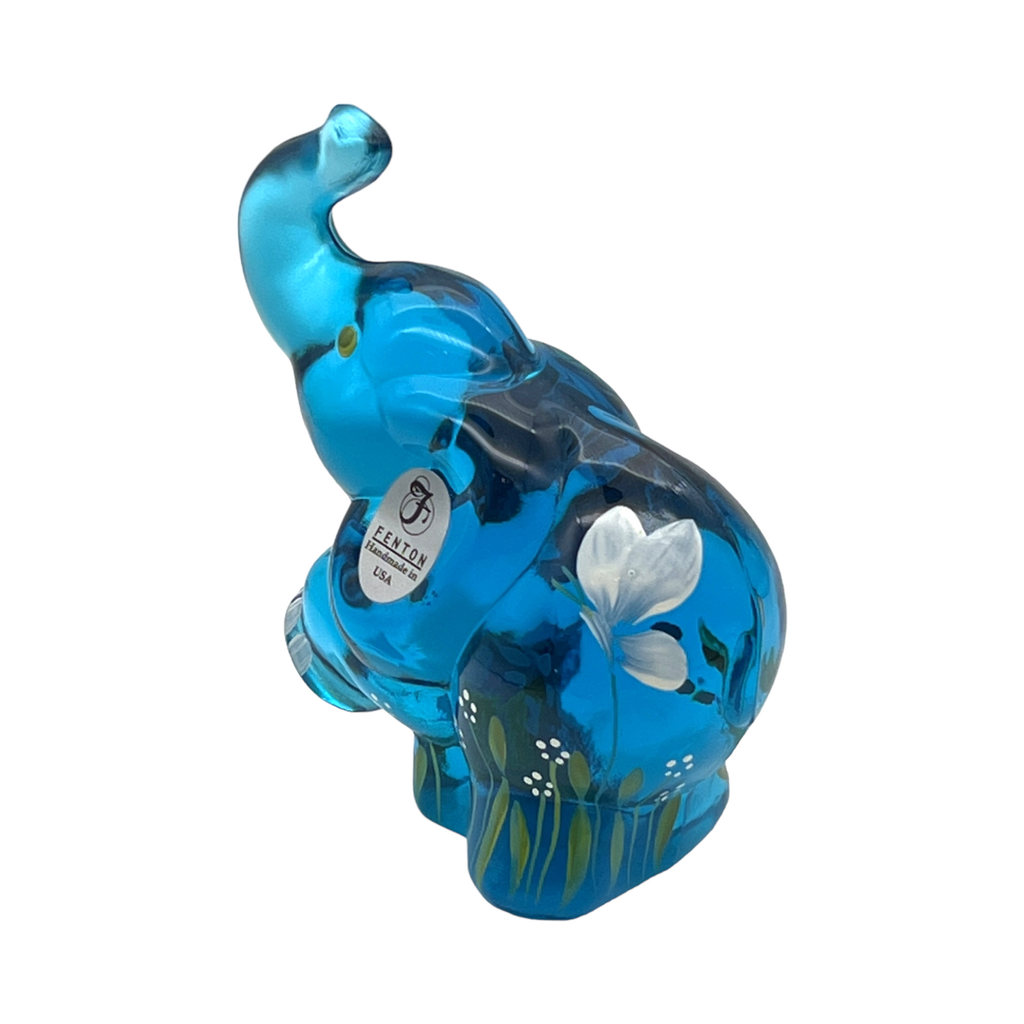 Fenton Art Glass - Elephant Turquoise  - Hand Painted & Signed
