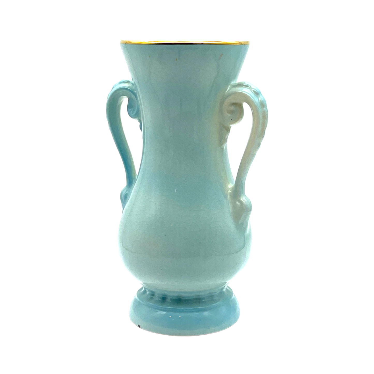 Royal Copley - Light Blue Beauty Vase With Gold Trim - Vintage - 6.25"