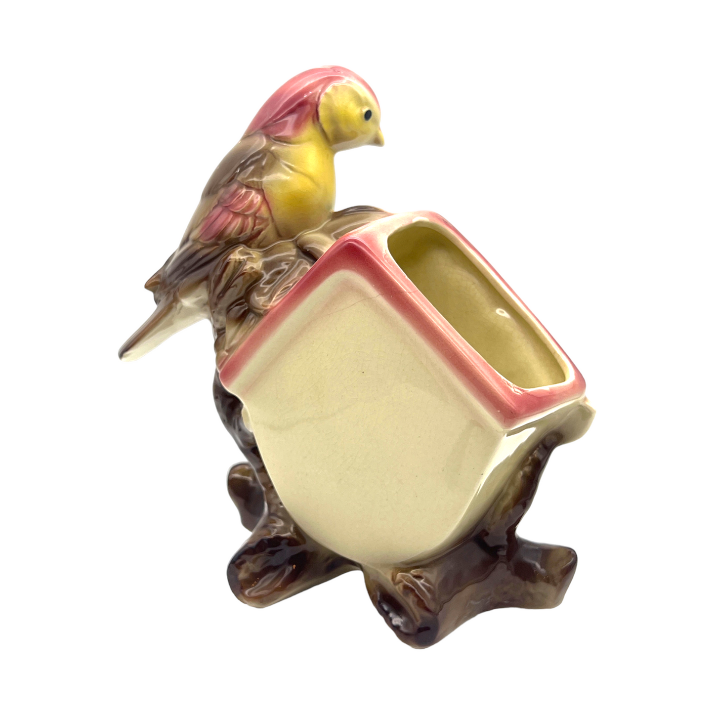 Royal Copley - Red Bird House Planter With Bird  - Vintage - 8"