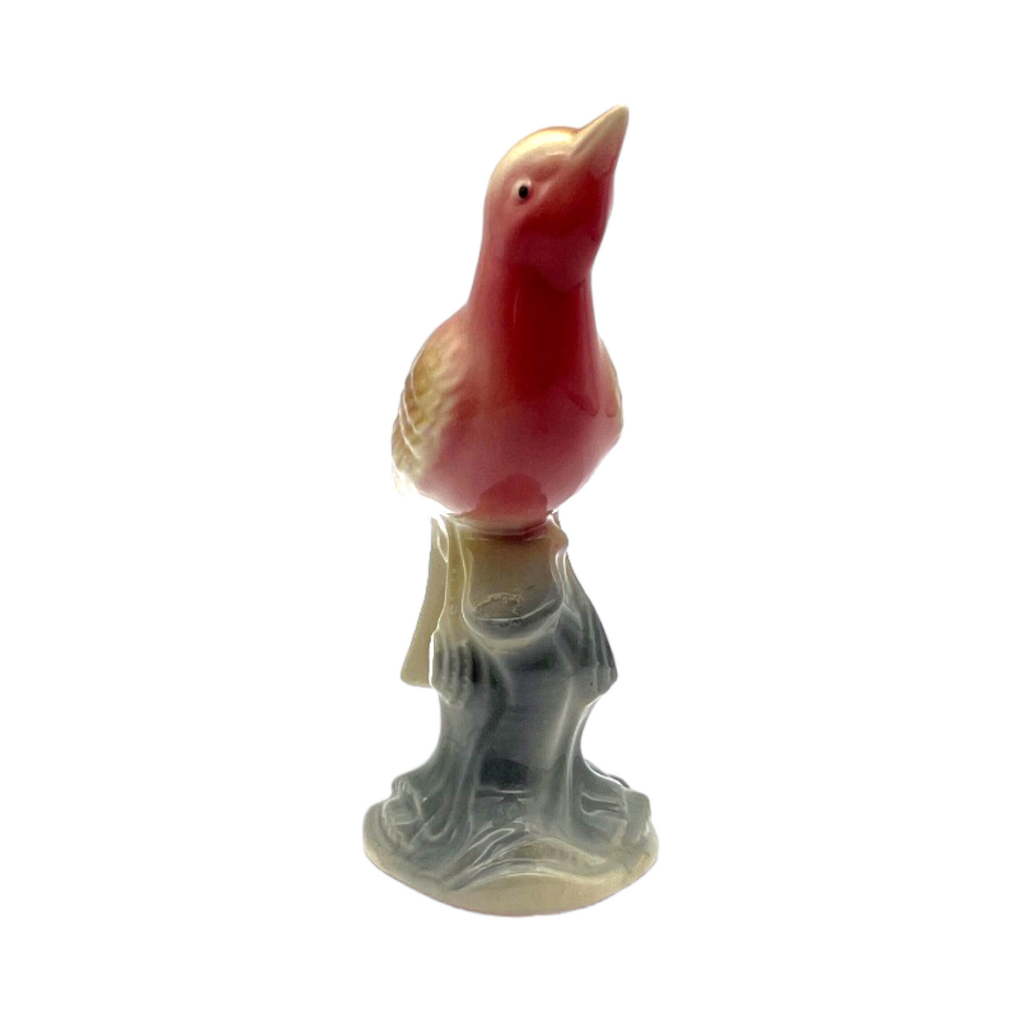 Royal Copley - Pink Thrasher Bird On Tree Stump Figurine - Vintage - 6.5"