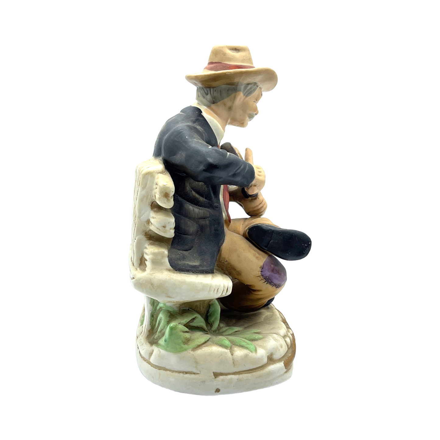 Homco Porcelain - Man Playing Fiddle With Dog Figurine - Vintage