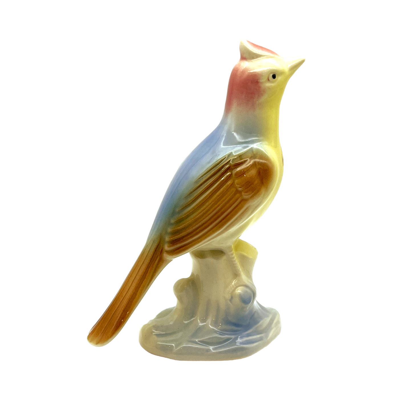 Royal Copley - Yellow Skylark On Tree Stump Figurine - Vintage - 6.5"