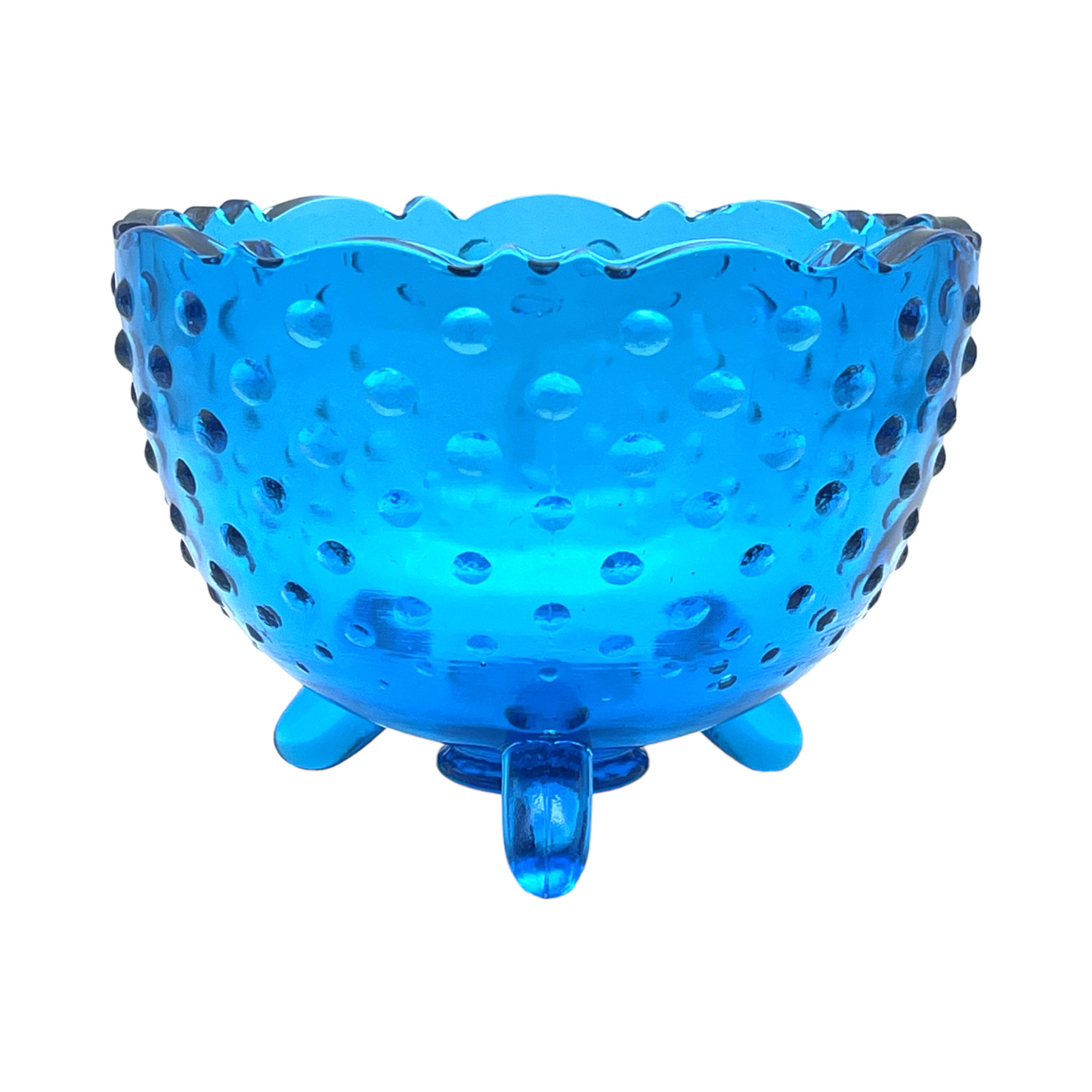 Fenton Art Glass - Blue Hobnail Three Footed Rose Bowl - Vintage - 3.5"