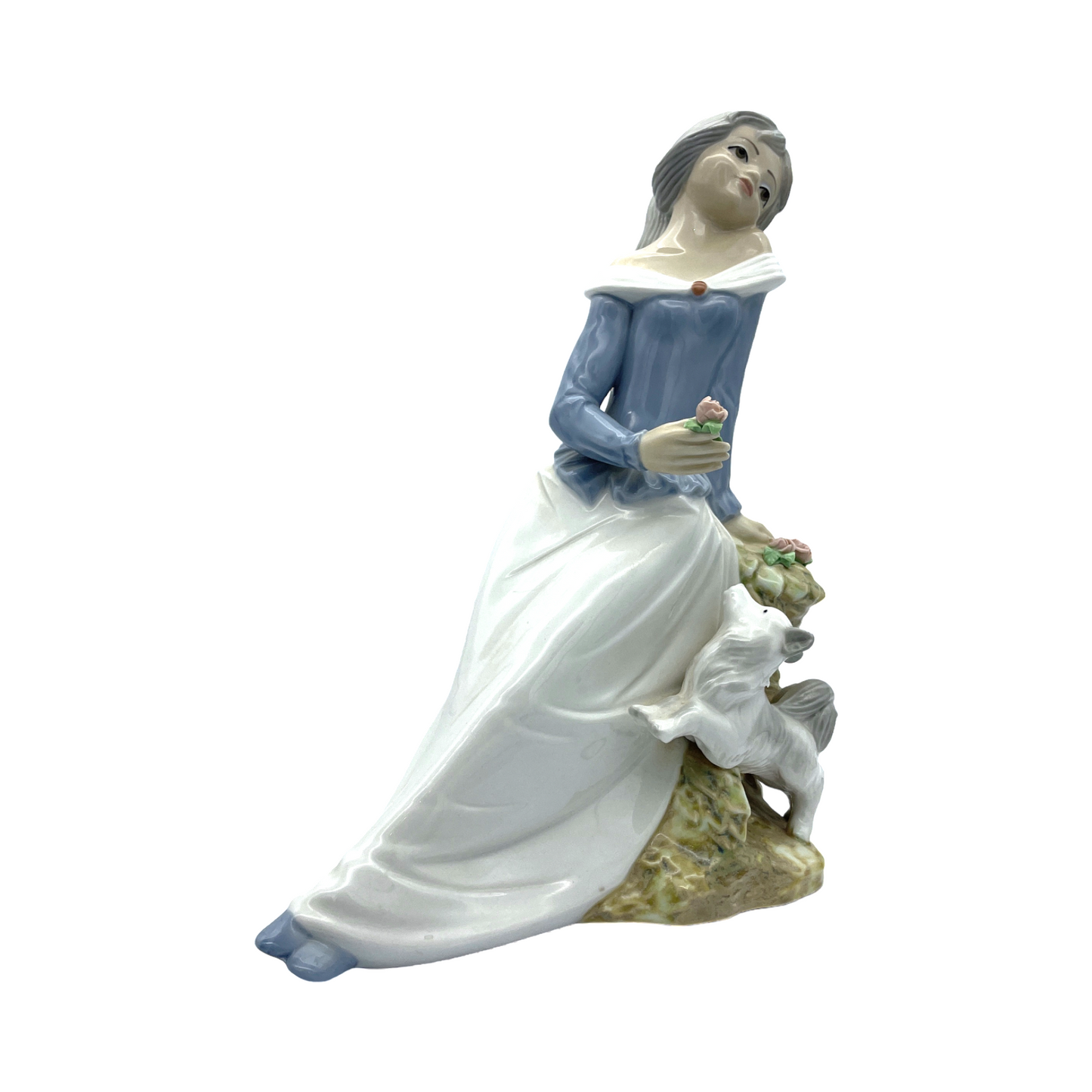 Tengra Porcelain -  Lady & Dog Figurine - Large - 11.5"