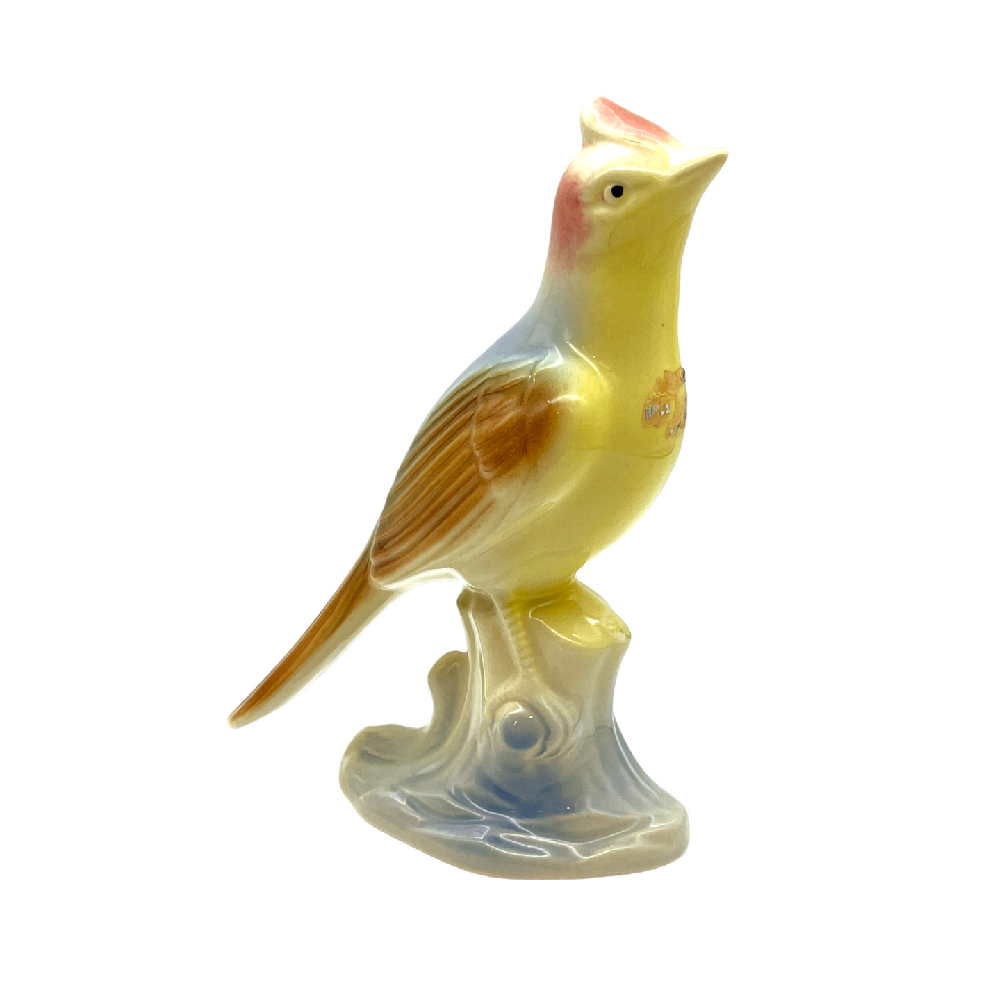 Royal Copley - Yellow Skylark On Tree Stump Figurine - Vintage - 6.5"