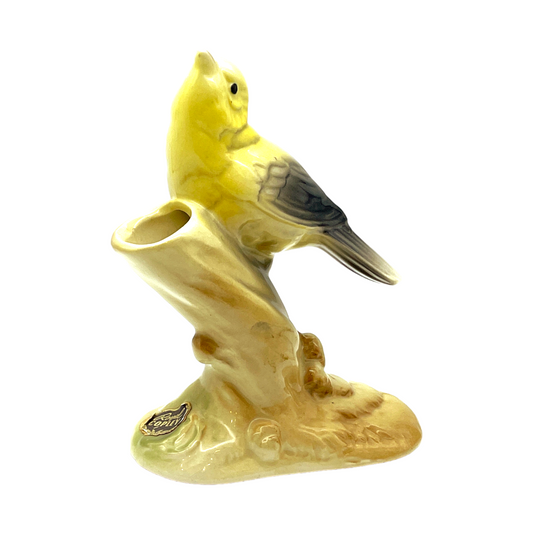 Royal Copley - Warbler On Tree Stump Planter - Vintage - 5"