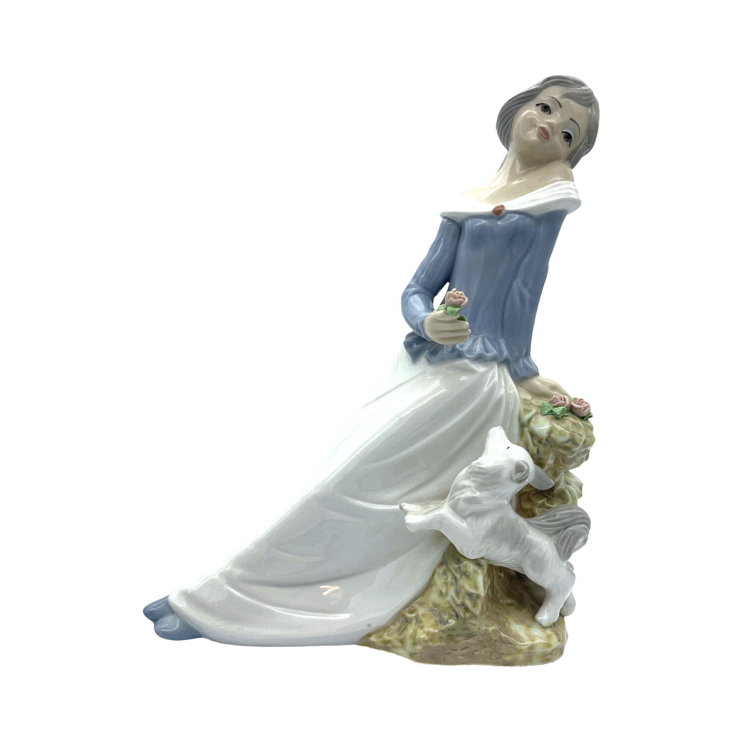 Tengra Porcelain -  Lady & Dog Figurine - Large - 11.5"