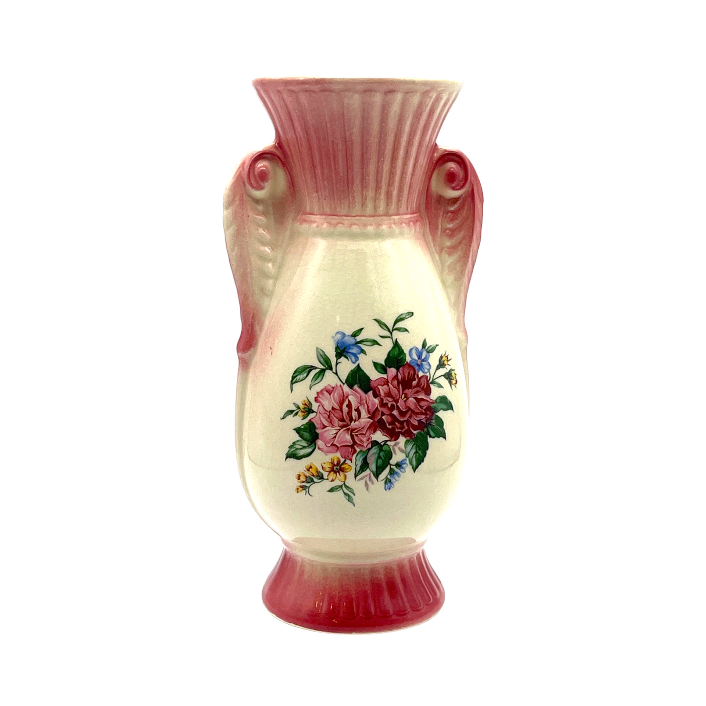 Royal Copley - Decal Vase Pink Rose - Vintage - 7"