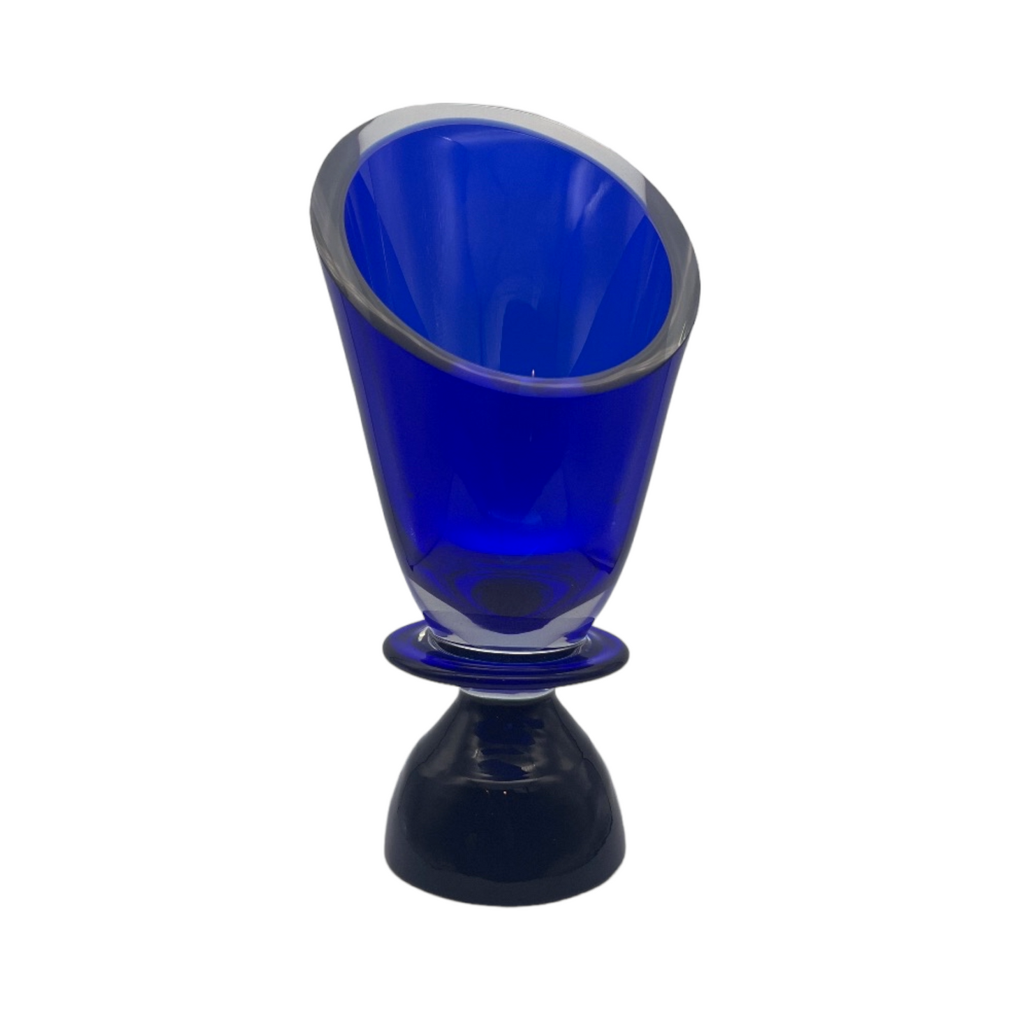 Ethereal Azure - Handcrafted Cobalt Blue Vase with Golden Shimmer - Signed - 12"