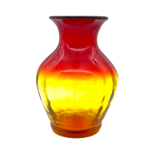 Amberina - Inverted Coin Glass Vase - Glows - Vintage - Large - 8"