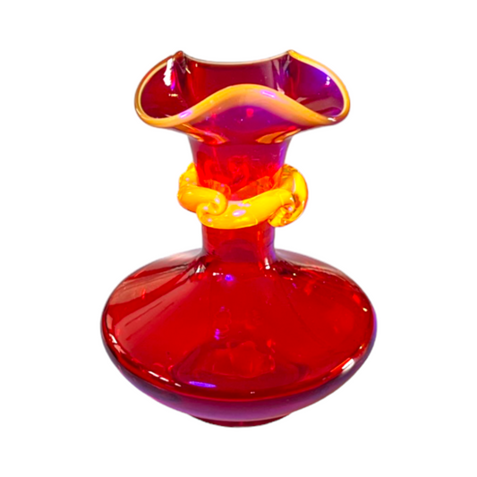 Amberina - Glass Vase With Glowing Trim Around Neck - 4.5"