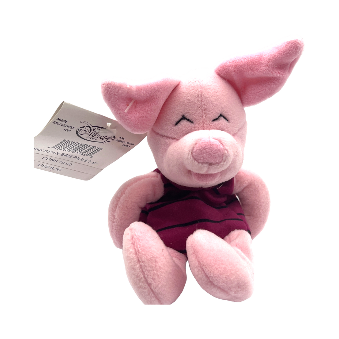 Disney Store -  Mini Bean Bag Piglet - 8" - Vintage - With Tag