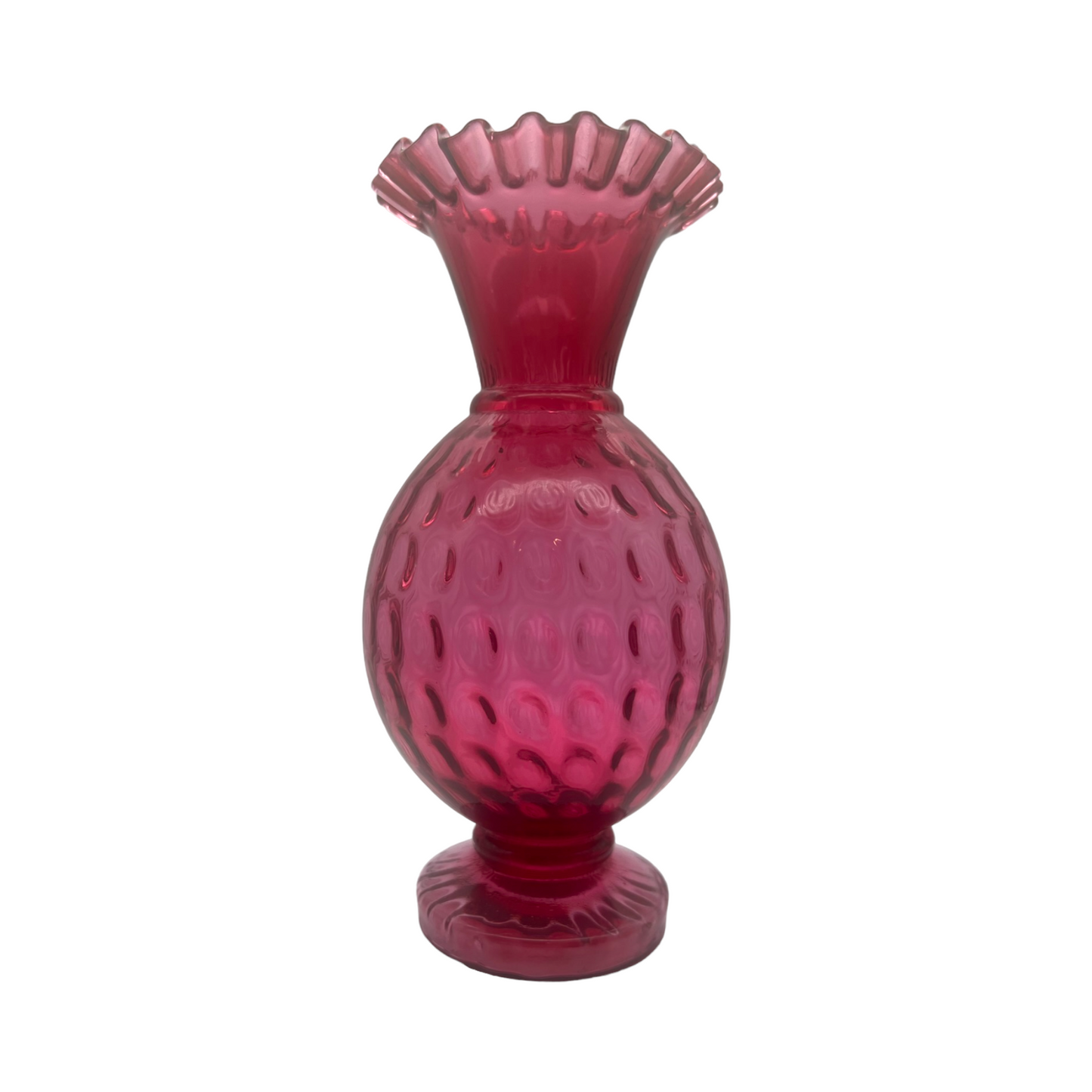 Fenton Art Glass - Cranberry Thumbprint Dot Crimped Rim - Vintage - 10.5"
