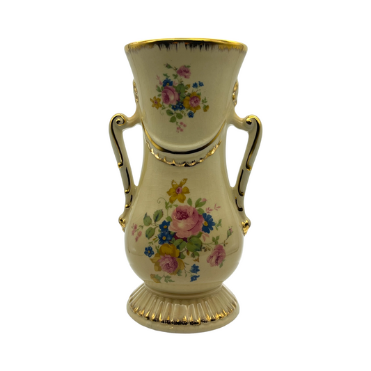 Spaulding China - Double Handle Gold Trim Shirley Decal Vase - Vintage - Large - 10"