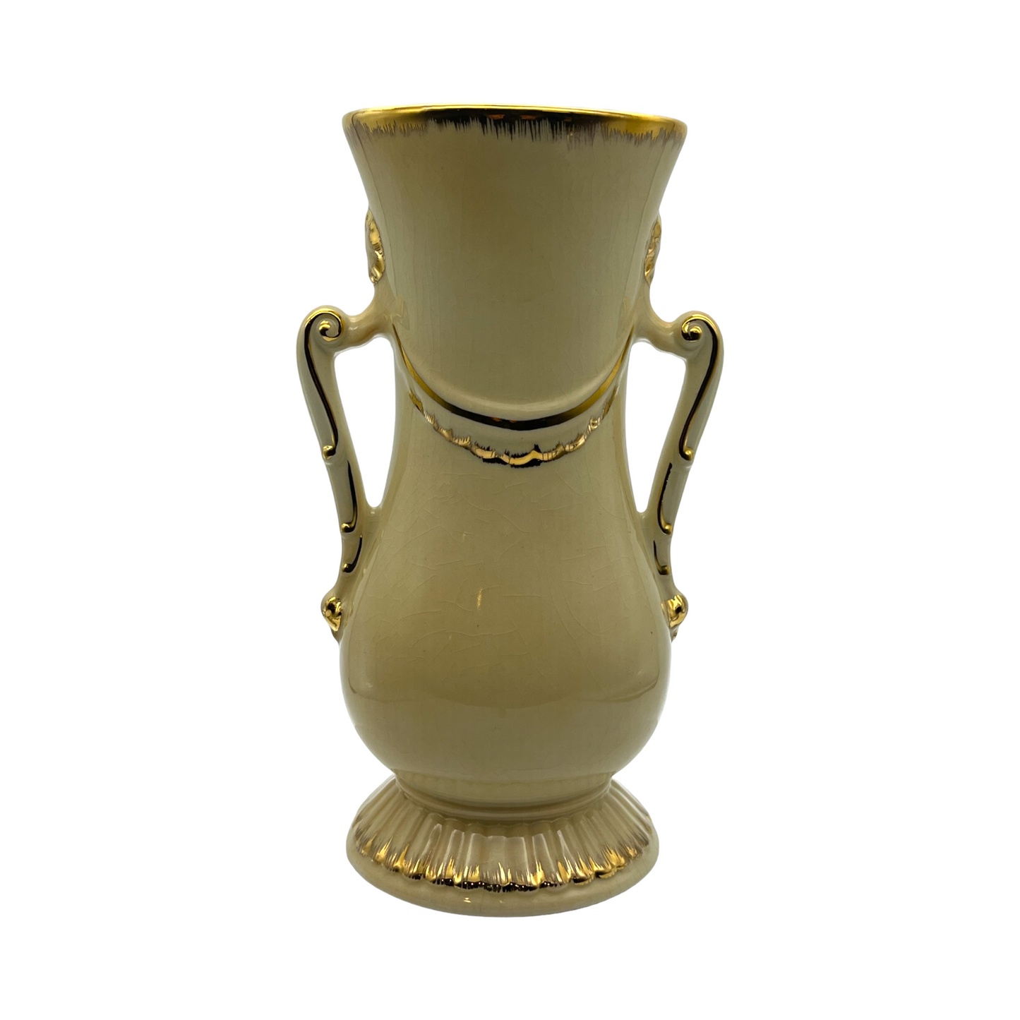 Spaulding China - Double Handle Gold Trim Shirley Decal Vase - Vintage - Large - 10"