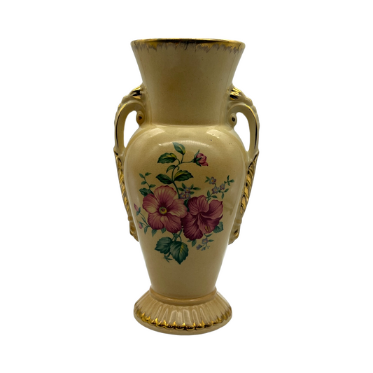 Spaulding China - Double Handle Gold Trim Decal Vase - Vintage - Large - 10"